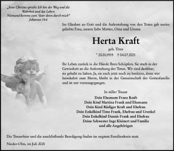 Traueranzeige von Herta Kraft von vrm-trauer