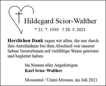 Traueranzeige von Hildegard Scior-Walther von vrm-trauer