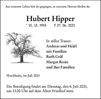 Traueranzeige von Hubert Hipper von vrm-trauer