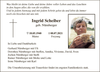 Traueranzeige von Ingrid Scheiber von vrm-trauer