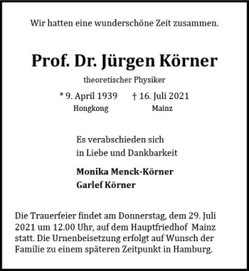 Traueranzeige von Jürgen Körner von vrm-trauer