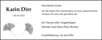 Traueranzeige von Karin Dirr von vrm-trauer