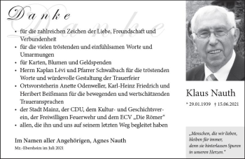 Traueranzeige von Klaus Nauth von vrm-trauer