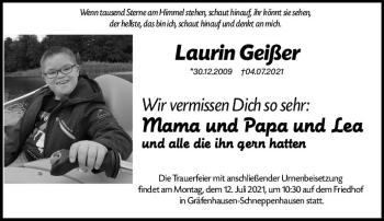 Traueranzeige von Laurin Geißer von vrm-trauer