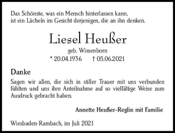 Traueranzeige von Liesel Heußer von vrm-trauer