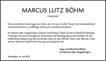 Traueranzeige von Marcus Lutz Böhm von vrm-trauer