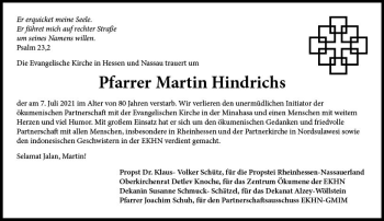 Traueranzeige von Martin Hindrichs von vrm-trauer