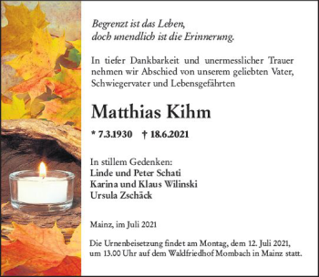 Traueranzeige von Matthias Kihm von vrm-trauer