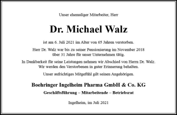 Traueranzeige von Michael Walz von vrm-trauer