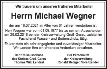 Traueranzeige von Michael Wegner von vrm-trauer