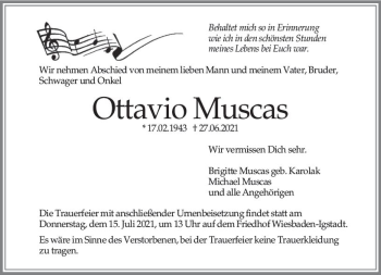 Traueranzeige von Ottavio Muscas von vrm-trauer