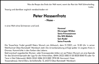 Traueranzeige von Peter Hassenfratz von vrm-trauer