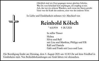 Traueranzeige von Reinhold Kölsch von vrm-trauer