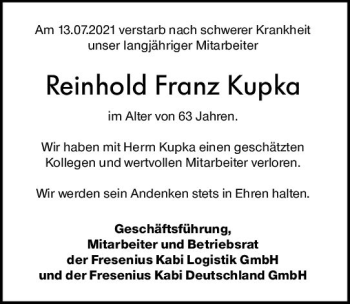 Traueranzeige von Reinhold Franz Kupka von vrm-trauer