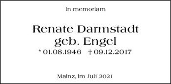 Traueranzeige von Renate Darmstadt von vrm-trauer