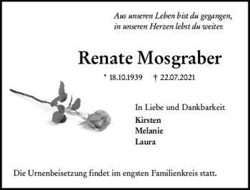 Traueranzeige von Renate Mosgraber von vrm-trauer