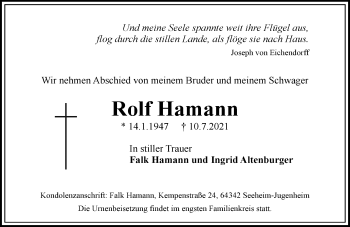 Traueranzeige von Rolf Hamann von vrm-trauer