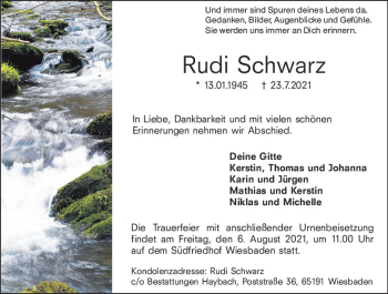 Traueranzeige von Rudi Schwarz von vrm-trauer