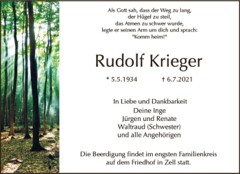 Traueranzeige von Rudolf Krieger von vrm-trauer
