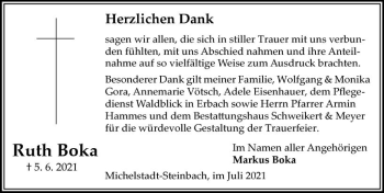 Traueranzeige von Ruth Boka von vrm-trauer