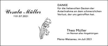 Traueranzeige von Ursula Müller von vrm-trauer