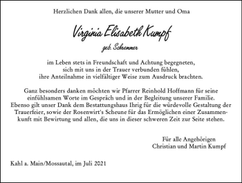 Traueranzeige von Virginia Elisabeth Kumpf von vrm-trauer