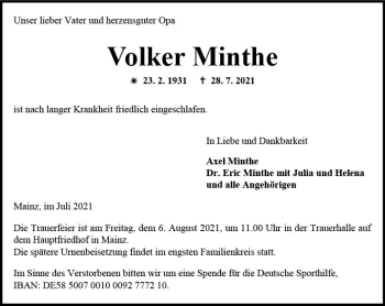 Traueranzeige von Volker Minthe von vrm-trauer