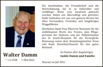 Traueranzeige von Walter Damm von vrm-trauer