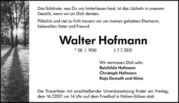 Traueranzeige von Walter Hofmann von vrm-trauer