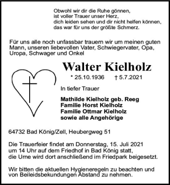 Traueranzeige von Walter Kielholz von vrm-trauer