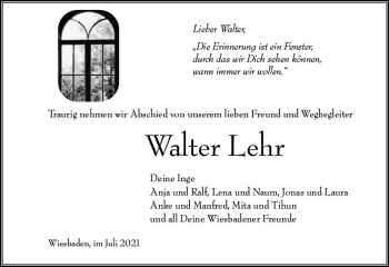Traueranzeige von Walter Lehr von vrm-trauer