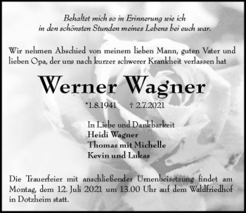 Traueranzeige von Werner Wagner von vrm-trauer