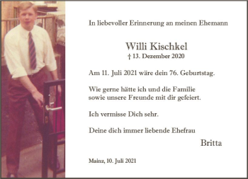 Traueranzeige von Willi Kischkel von vrm-trauer