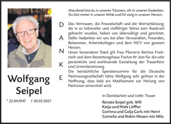 Traueranzeige von Wolfang Seipel von vrm-trauer