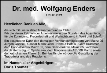 Traueranzeige von Wolfgang Enders von vrm-trauer