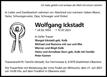 Traueranzeige von Wolfgang Ickstadt von vrm-trauer
