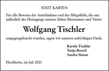 Traueranzeige von Wolfgang Tischler von vrm-trauer