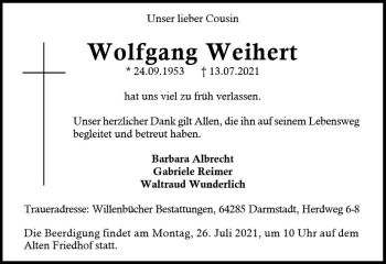 Traueranzeige von Wolfgang Weihen von vrm-trauer