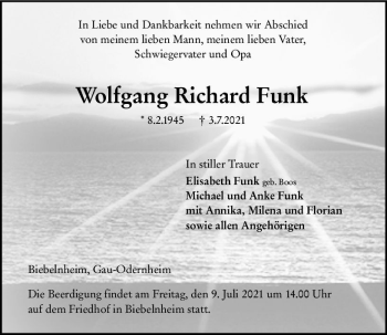 Traueranzeige von Wolfgang Richard Funk von vrm-trauer