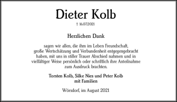 Traueranzeige von Dieter Kolb von vrm-trauer