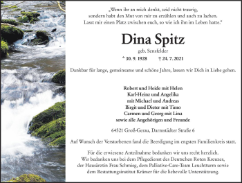 Traueranzeige von Dina Spitz von vrm-trauer