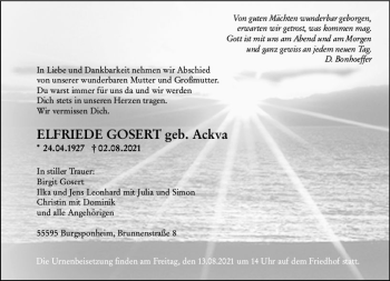 Traueranzeige von Elfriede Gosert von vrm-trauer