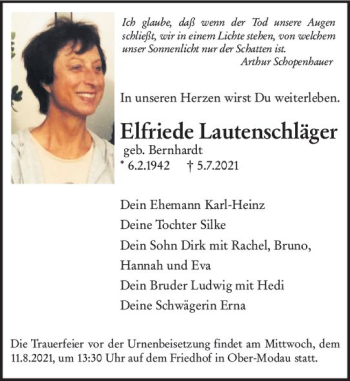 Traueranzeige von Elfriede Lautenschläger von vrm-trauer