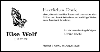 Traueranzeige von Else Wolf von vrm-trauer