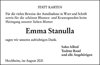 Traueranzeige von Emma Stanulla von vrm-trauer