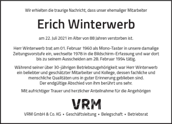Traueranzeige von Erich Winterwerb von vrm-trauer