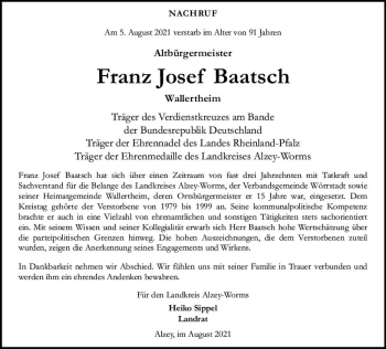 Traueranzeige von Franz Josef Baatsch von vrm-trauer