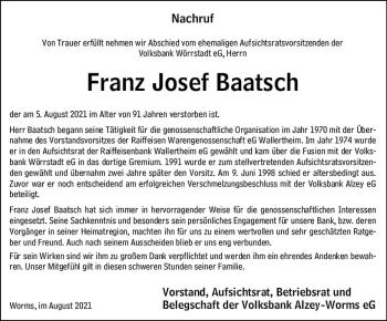Traueranzeige von Franz Josef Baatsch von vrm-trauer