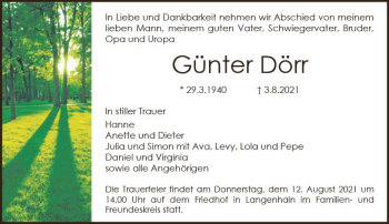 Traueranzeige von Günter Dörr von vrm-trauer