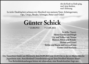 Traueranzeige von Günter Schick von vrm-trauer